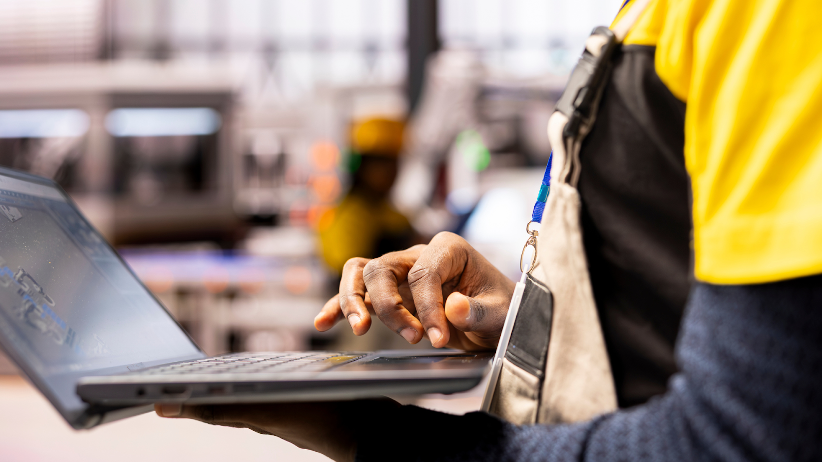 Profissional registrando dados em notebook após leitura de QR Code, demonstrando como o uso de leitor com QR Code torna o controle de ativos mais ágil e confiável.